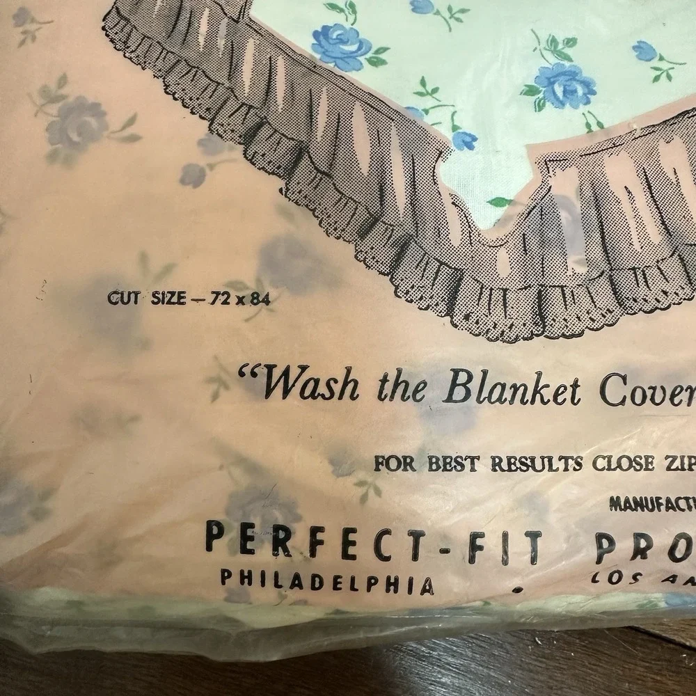 Vtg Percale Cotton Blue Dainty Floral Print Zippered Comforter Blanket Cover NEW